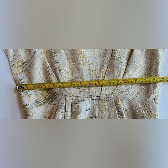 Shoshana A-line Cocktail Dress Sz 4 Cream Metallic Gold Threads Lined Cap Sleeve - Picture 6 of 11